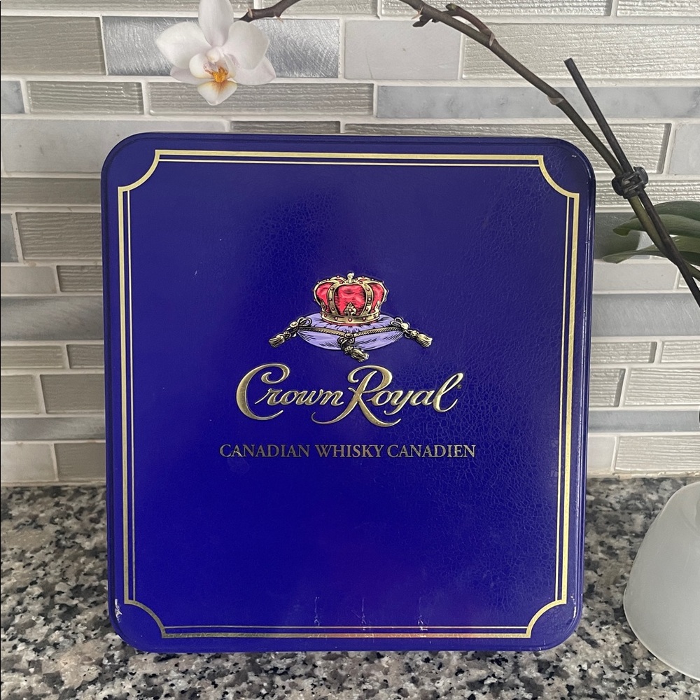 Vintage Crown Royal Blue Tin Box - 90s
